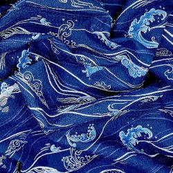 Japanese dark blue waves seersucker fabric - Japanese summer cotton - wholesale