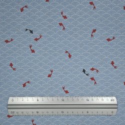 Textured Japanese fabric carps and waves on light blue – 100% cotton – wholesale
