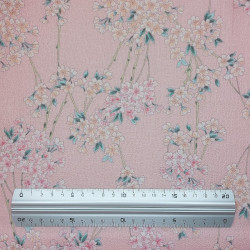 Tissu coton gaufré rose pale branches de cerisiers (110cm)