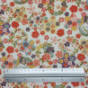 White embossed cotton fabric with colorful Japanese flowers patterns (110cm)