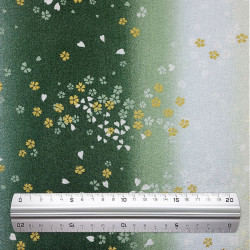 Green and white embossed cotton fabric with cherry blossom patterns (110cm)