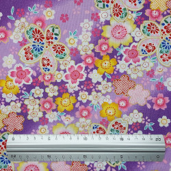 Purple fabric with cherry blossoms patterns (110cm)