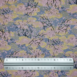 Gray and pink cherry blossom cotton fabric (110cm)