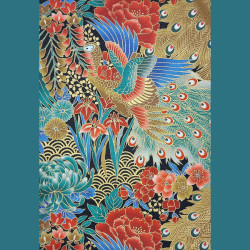 Japanese cotton fabric with peacock patterns in green and bluet (110cm)