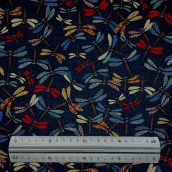 Dark blue semi-plain with multicolor fireflies patterns cotton fabric (110cm)