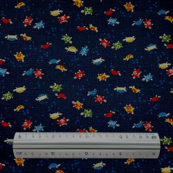 Tissu coton bleu foncé faux uni petites tortues (110cm)