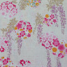 Off-white cotton dobby fabric with wisteria and flowers in circles (110cm)