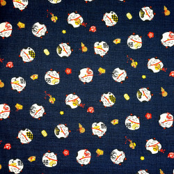 Tissu coton dobby manekineko bleu nuit (110cm)