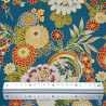 Peacock blue fabric with chrysanthemum peonies and leaves patterns (110cm)