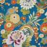 Peacock blue fabric with chrysanthemum peonies and leaves patterns (110cm)