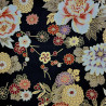 Black fabric with chrysanthemum peonies and leaves patterns (110cm)