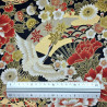 Black gold red and beige fabric with cranes flowers and fans patterns (110cm)