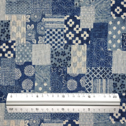 Blue rustic cotton fabric with boro style patterns (109cm)