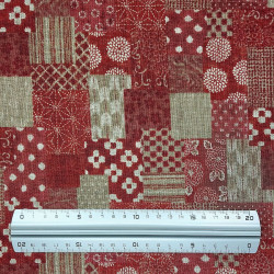 Red rustic cotton fabric with boro style patterns (109cm)