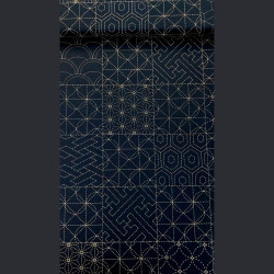 Dark blue sahsiko fabric with graphical patterns in squares (110cm)