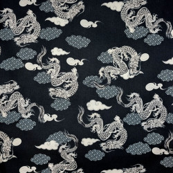 Tissu coton noir dragons japonais (110cm)