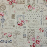 Cotton beige fabric with roses and romantic retro writings (110cm)