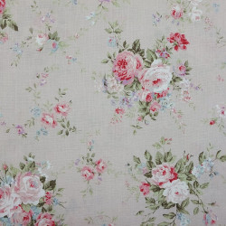 Tissu coton vieux rose avec roses romantiques (110cm)