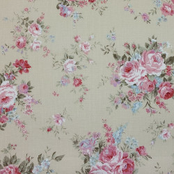 Tissu coton beige avec roses romantiques (110cm)