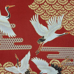 Dark red and gold fabric with cranes and large waves (110cm)