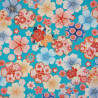 Turquoise embossed cotton fabric with colorful cherry blossom patterns (110cm)