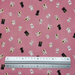 Pink lucky cats cotton fabric fabric (110cm)