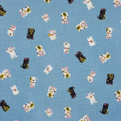 Light blue lucky cats cotton fabric fabric (110cm)