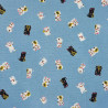 Tissu coton bleu clair chats porte-bonheur (110cm)