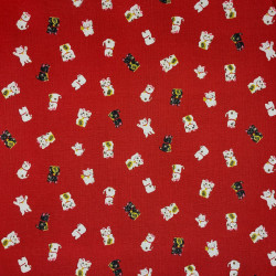 Dark red lucky cats cotton fabric fabric (110cm)