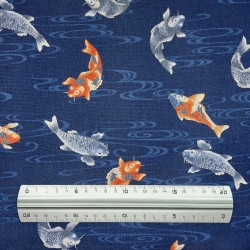 Dark blue koi carps cotton fabric fabric (110cm)