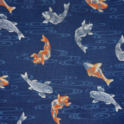 Dark blue koi carps cotton fabric fabric (110cm)