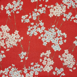 Tissu coton gaufré rouge branches de cerisiers (110cm)