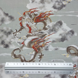 Beige cotton fabric with dragons and clouds (110cm)