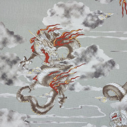 Tissu coton beige dragons et nuages (110cm)