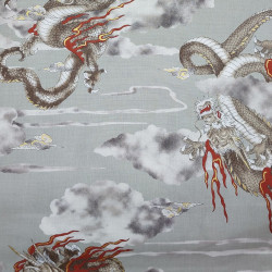Tissu coton beige dragons et nuages (110cm)