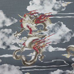 Grey cotton fabric with dragons and clouds (110cm)