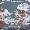 Tissu coton gris foncé dragons et nuages (110cm)