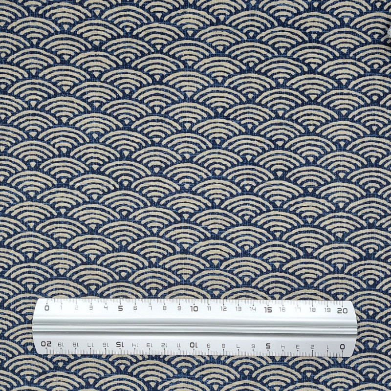 Dark blue semi-plain with seigaiha patterns cotton fabric (110cm)