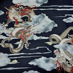 Midnight blue cotton fabric with dragons and clouds (110cm)