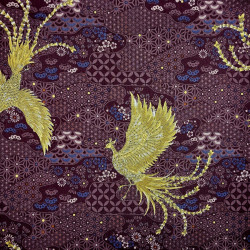 Plum cotton fabric with phoenix and traditional patterns (110cm)