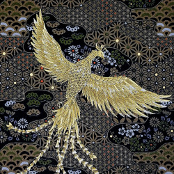 Black cotton fabric with phoenix and traditional patterns (110cm)