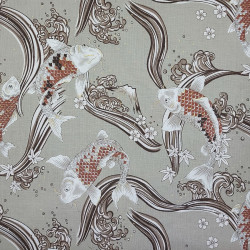 Beige cotton fabric with carps and waves (110cm)