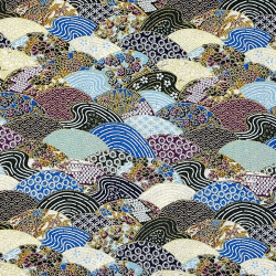 otton fabric blue black white purple waves with Japanese patterns (110cm)