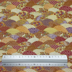 Tissu coton orange rouge blanc violet vagues avec motifs japonais (110cm)