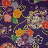 Purple Japanese cotton fabric with flowers and temari balls (110cm)