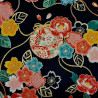 Black Japanese cotton fabric with flowers and temari balls (110cm)