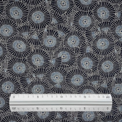 Midnight blue rustic cotton fabric with umbrella patterns (110cm)