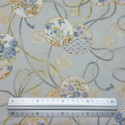 Tissu coton gris clairs ronds fleurs et cordes (110cm)