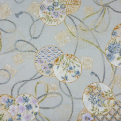 Light grey Japanese cotton fabric with circles flowers and cords (110cm)