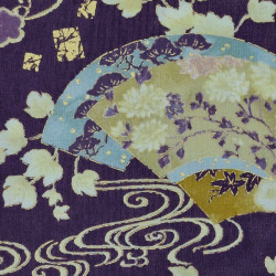 Tissu coton violet prune éventails et fleurs (110cm)